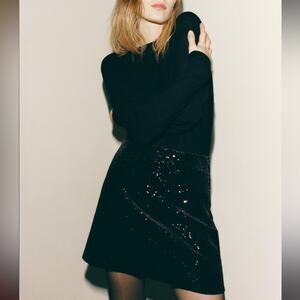 NWT Zara High Waisted Black Sequin Mini Skirt.